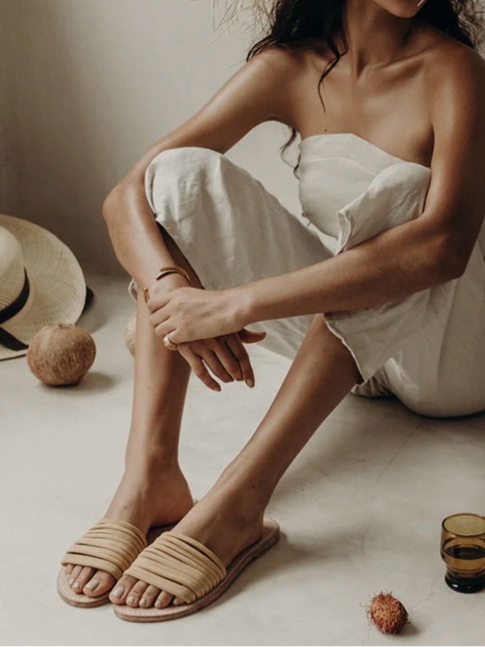 By JAMES Olivia Tan Suede Sliders Sandals
